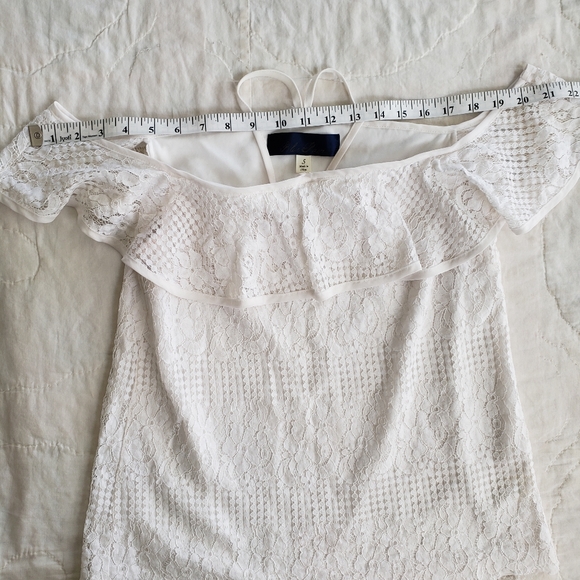 Blue Rain Cotton White Lace Off-Shoulder Blouse | Elegant Date Night Top, Spring - Picture 5 of 9